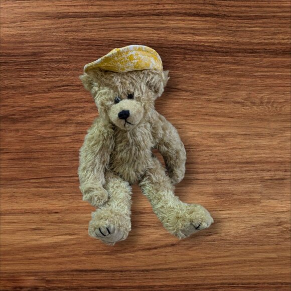 Vintage Ty Teddy Bear Yellow Hat 1993 Plush Toy Tan Fur 12 Inch Stuffed Animal - Picture 2 of 10